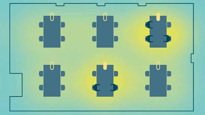 Iluminación energéticamente eficiente que se activa cuando la primera persona entra en el espacio de trabajo