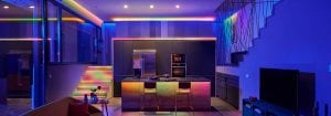 Habitación ambientada con iluminación LED inteligente conectada por WiZ